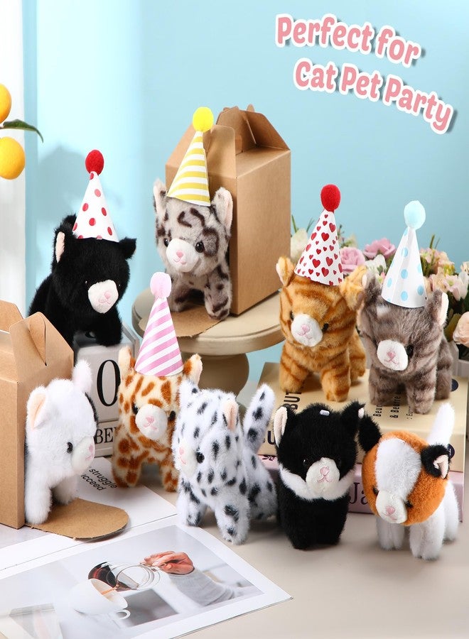 Motionchic 10 Set Cat Stuffed Animals Bulk with 10 Birthday Hats 10 Kraft Paper Boxes Mini Plush Toys Small Stuffed Kittens Pet Party Gift for Birthday Animal Theme Party Decor(Standing Style) - Image 4